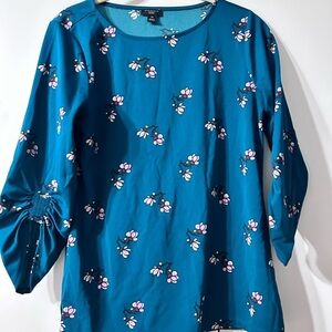 Ann Taylor Factory Petite Teal Floral Women's Top